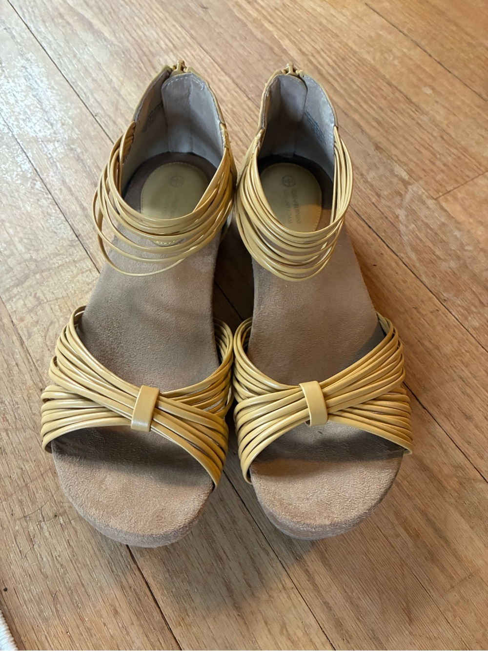 Giani Bernini Mustard Yellow Multi-Strap Wedge Sandals